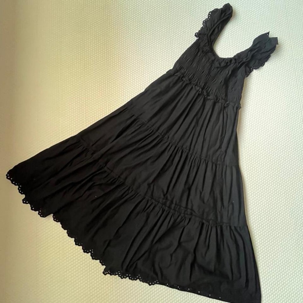 Madewell black smocked midi dress eyelet tiered cotton cottagecore